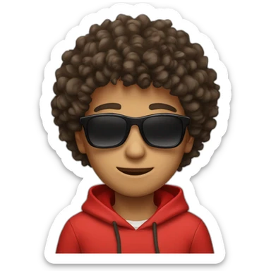 Square-jawed boy with curly hair and a degrade, wearing black sunglasses and a red hoodie. sticker