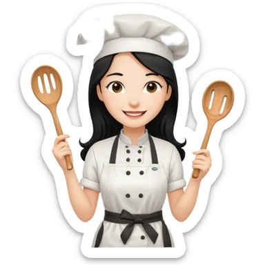 조리도구 든 대사관하얀 검정 긴머리 여자요리사 sticker