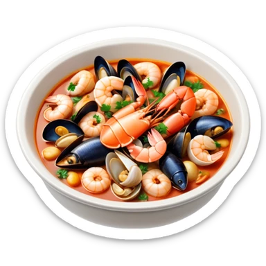 cinematic-realistic-buzara-seafood-dish-emoji,-depicted-as-a-rustic,-flavorful-seafood-stew-with-shellfish-rendered-with-rich-textures-and-dynamic,-maritime-lighting. sticker