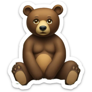 Bear sitting under huge leave in rainforest  sticker