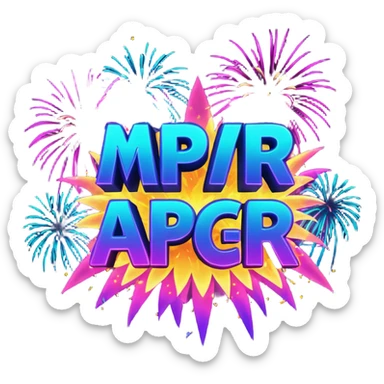 Create a bold, over-the-top emoji-style design featuring the text “MPR Gang” in large, glowing letters surrounded by explosive fireworks, neon colors, and dynamic energy effects. The style should feel celebratory, chaotic, and powerful, like a wild party or epic team victory. sticker