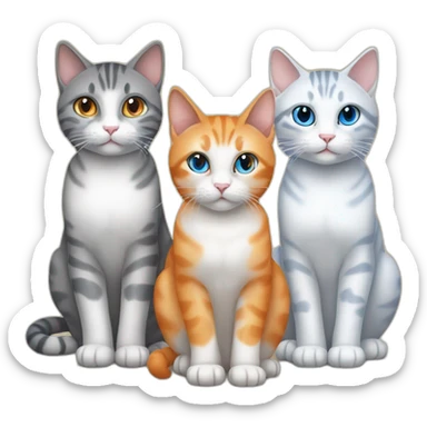 Three cats sitting, one blue eyed grey tabby, one orange and white, one all orange sticker