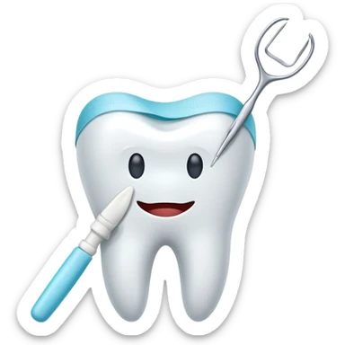 tooth with a bandage and dental instruments, symbolizing root canal treatment sticker