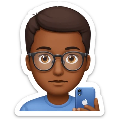 A guy scrolling on this phone, his eyes looking the phone sticker