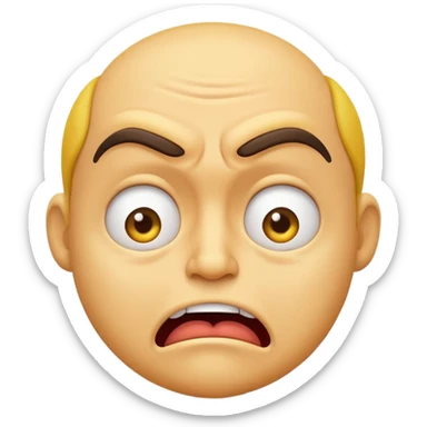 A Classic emoji, yellow character. Extreme disgust/ confusion. One eyebrow raised, one eyebrow lowered in anger. With a deep sneer on the mouth. sticker