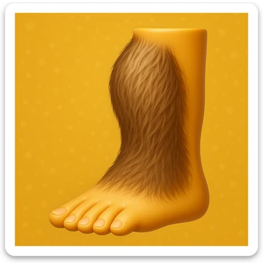 Create an emoji that looks exactly like the reference image in iOS emoji style. The emoji should have 3D appearance, shiny surface, smooth gradients, soft shadows, and a realistic hairy leg and foot with a classic emoji look. sticker