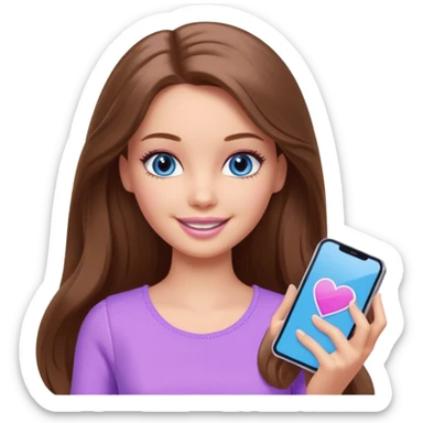 beautiful barbie girl with long brown hair, blue eyes and wearing light purple clothes playing games sticker