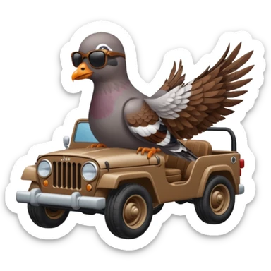 A pigeon is driving a jeep sticker