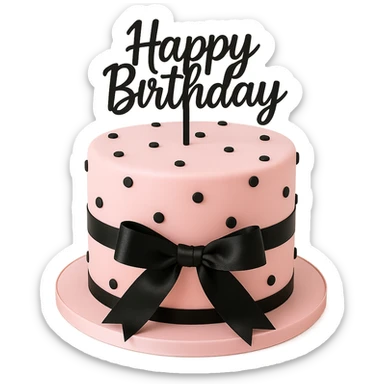 Pink birthday cake with black ribbons, remove background sticker