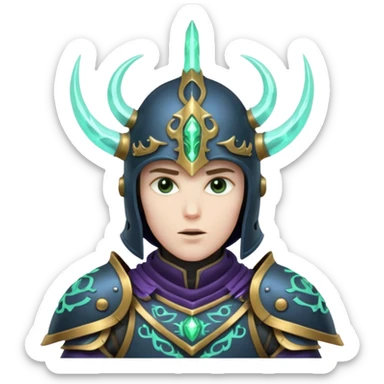 mystic knight with full face helmet and has he has eldricth powers sticker