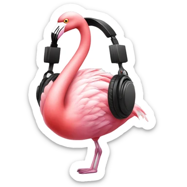 Pink flamingo wearing DJ headphones  sticker