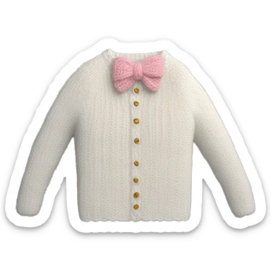white knit sweater with crochet light pink bow sticker