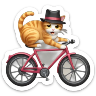 cat with hat on a bike sticker