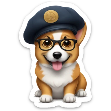 corgi wearing beret and glasses sticker