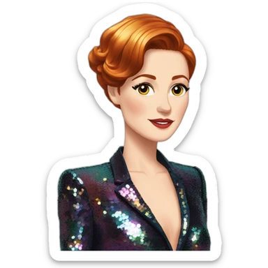 Audrey fleurot smooth hair multicolored sequined suit sticker