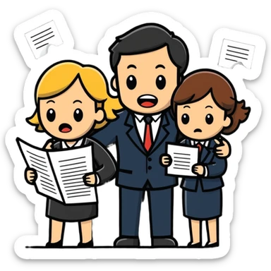 illustration of [man celebrating the singing of divorce papers] next to [crying woman] art influence sticker