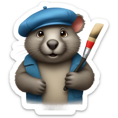 Wombat with beret and paint brush sticker
