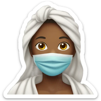 Girl after shower with a towel and mask on the face sticker