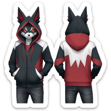 Edgy Cool Anthro Zoroark-Zangoose-Litten Fakemon Fursona Hoodie Full Body sticker