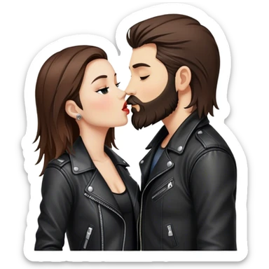 A rocker girl with kissing a brunette boy with a beard and leather jacket  sticker