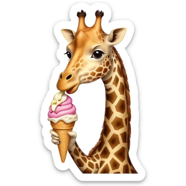 Girafe qui tire la langue et qui tient une glace par la main droite et gauche. sticker