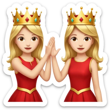 Two women wearing crowns and identical outfits giving each other a high five. sticker
