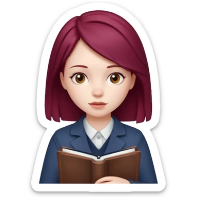 girl with a burgundy hair and a notebook sticker