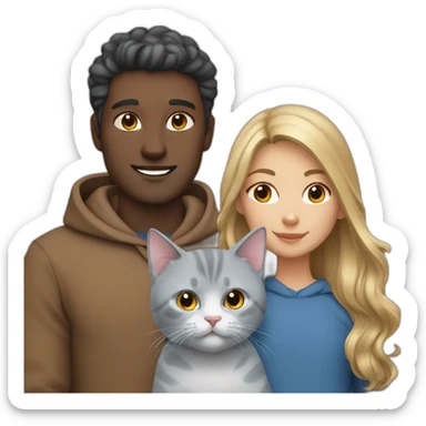 Family(2 asion people) with British blue cat sticker