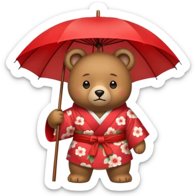 Bear with red umbrella, wearing kimono sticker