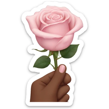 hand holding a single pale pink rose sticker