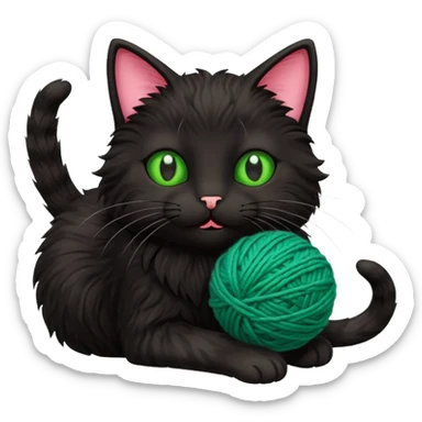 happy black cat playing with small ball of wool sticker