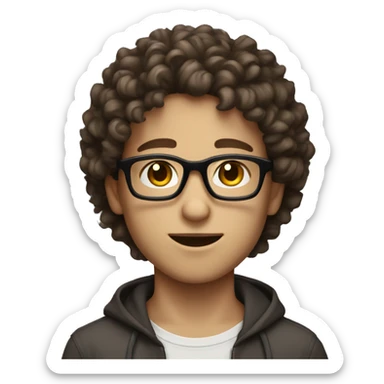 Brunette boy with curly hair white skin and glasses brown eyes sticker