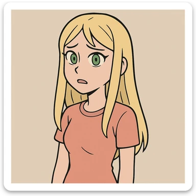 blonde girl, long straight hair, green eyes, anime style sticker