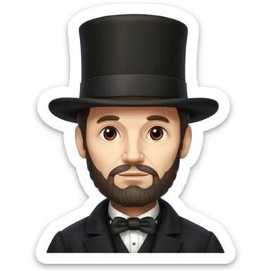 Illustrate Abraham Lincoln with tall hat, beard & classic black coat sticker