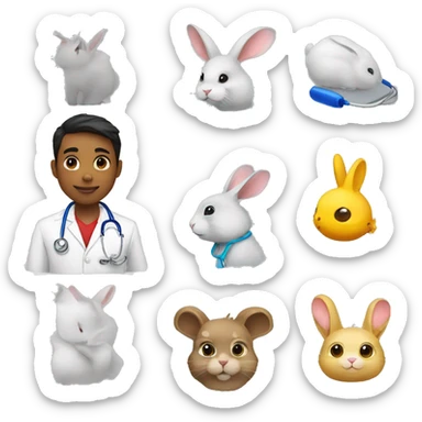 a student that have stethoscope on his neck and chinchilla rabbit on his head sticker