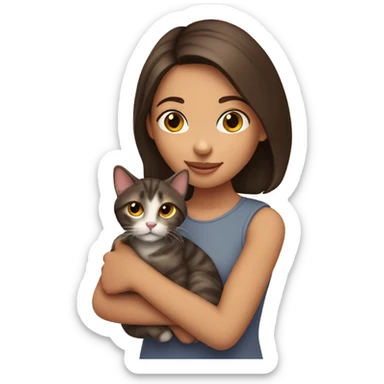 Brunette girl holding tabby cat sticker