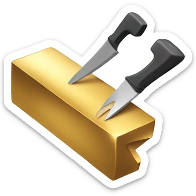 A saw is cutting through a gold bar sticker