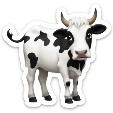 A white cow with black sploches dancing with white goat with the moon on top of them sticker