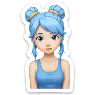 Female Smurf with sky blue hair long hair in a messy bun sticker
