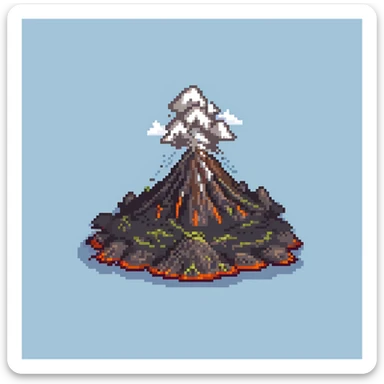 Volcanic island with multiple erupting peaks and ash clouds sticker