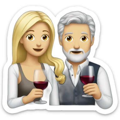 blonde woman and grey haired man with beard drinking wine sticker
