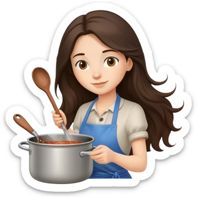 Long hair Brunette girl cooking stirring pot sticker