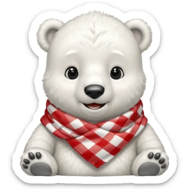 baby Polar Bear, smiling, wearing red Checkered Triangle scarf sticker