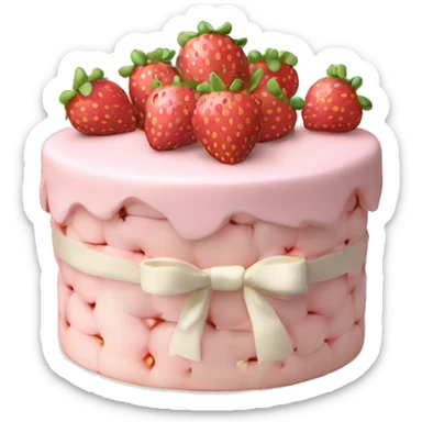 Light Pink strawberries and cream birthday cake with in bow sticker