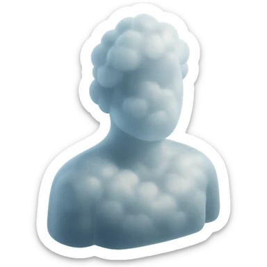 person made entirely of white fluffy clouds, shoulder up, front view, matte glass style sticker