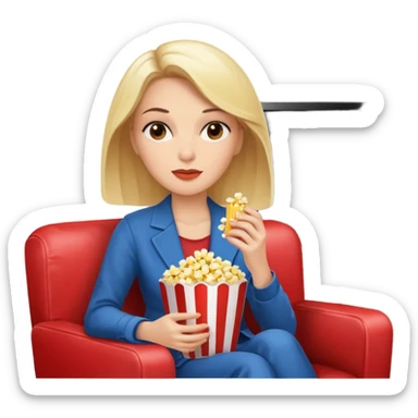 Stylish white woman watching tv with popcorn sticker