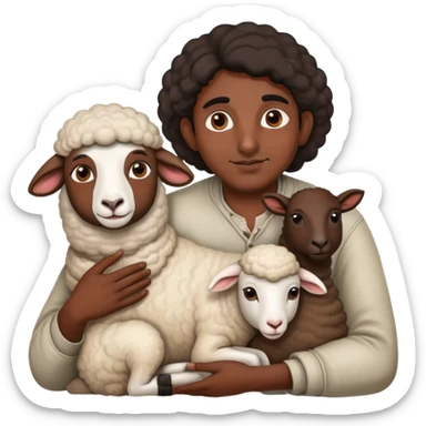 indian man with a sheep on his lap sticker