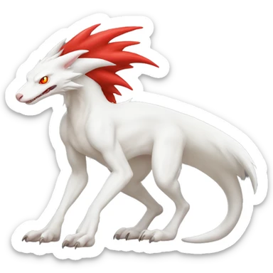 White albino sergal-vernid with red mane and red eyes, full body sticker