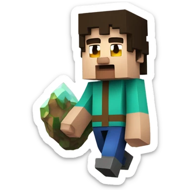 draw a cave from minecraft, in which a character from minecraft is walking, with stalactids around him sticker