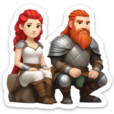  White Viking red head pale skin beautiful dragon  queen with a Viking solder with a gray man bun built white solder on a dragon  sticker